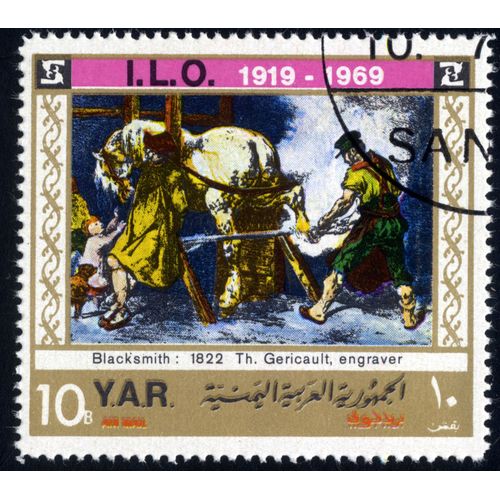 Timbre : Blacksmith:1822.Th.Gericault,Engraver.I.L.O.1919-1969.Y.A.R.10b.