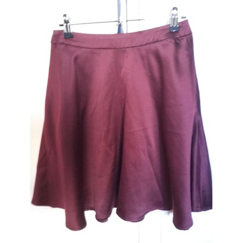 Jupe Évasée Mi-Longue Satinée Bordeaux-Violette 36 Tbe