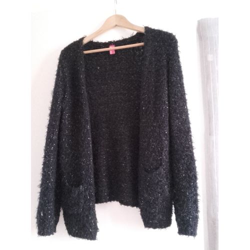 Gilet Mi-Long « Fourrure » Noir Avec Fils Dorés 12ans-34