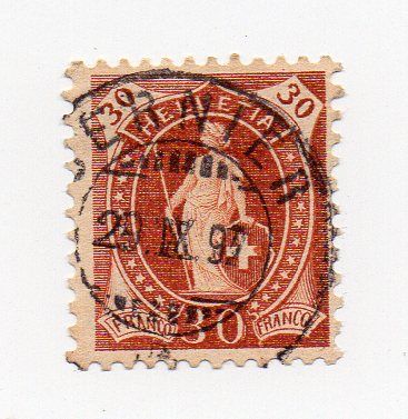 Suisse- 1 Timbre Oblitéré Avec Trace De Charnière- "Standing Helvetia"- N°74- Faciale 30