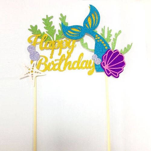 Nouvelle Princesse Bébé Joyeux Anniversaire Coquillage Asteroidea Papier Gâteau Topper Sirène Fête Décorations Fille Enfants Fournitures  Z914