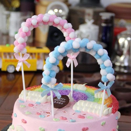 1 Pièces Offre Spéciale Rose Bleu Doux Pompon Nuage Gâteau Topper Bébé Douche Anniversaire Bricolage Gâteau Haut Drapeaux Décoration Festival Fête Fournitures  Z1920
