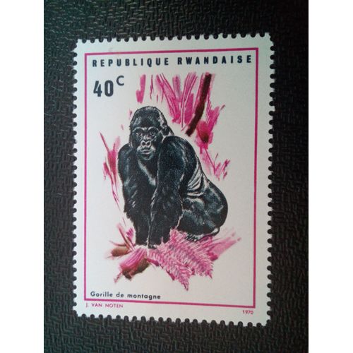 Timbre Rwanda Yt 371 Gorille Accroupi (Gorilla Beringei) 1970 ( 150604 )