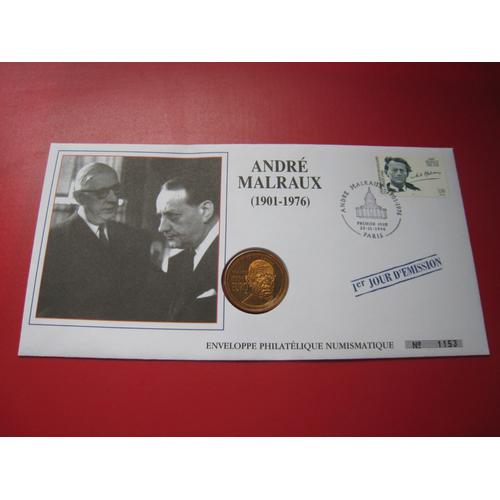 Enveloppe Philatélique - Numismatique - 1er Jour D' Émission - Numérotée - André Malraux (1901-1976) - Frappe Assez Rare Essai 1 Euro De Gaulle 1996