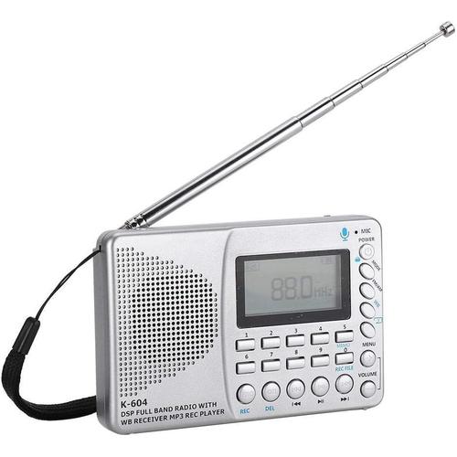 Radio Cassette Recorder, 1000mah FM/MW 15 Niveaux de luminosité du rétroéclairage réglable Radio Portable, 7 Points de fréquence multifonctionnelle Radio avec Carte insérée