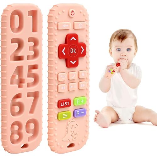 Soulagement Des Dentition Jouets Pour Bébés 0-6 12 Mois Cadeaux, Télécommande En Jouets De Bain Pour Bébé En Silicone Pour 3 6 9 Mois Autiste, Jouets Sensoriels De Qualité Alimentaire, Rose