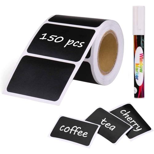 150pcs Kit d'Etiquette Autocollantes Réutilisables pour la Cuisine Organiser avec Marqueurs Craie Liquide, Étiquette Tableau Noir Amovible pour Décorer Votre Cuisine Pièce de Rangement