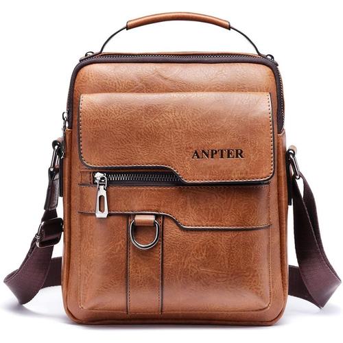 Sacoche Homme Sacs à Bandoulière Vintage Sacoche Bandoulière Cuir Petite Shoulder Bag Crossbody Business Cartable Besace Pochette Sacs à main pour sport voyages travail (Marron Sacs bandoulière)