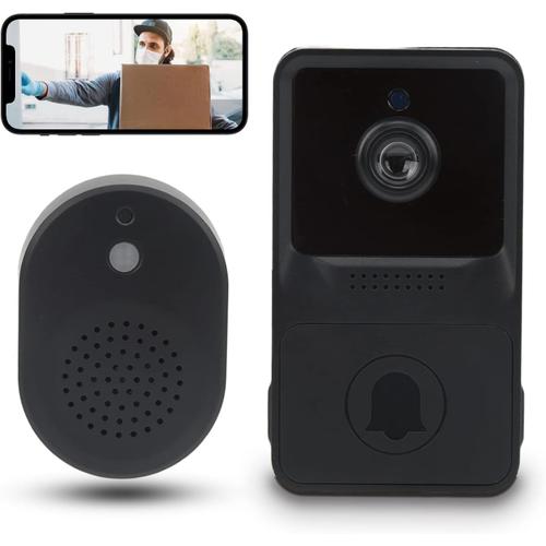 Sonnette sans Fil avec Caméra, Sonnette Vidéo Intelligente WI-FI, Visiophone sans Fil,Audio Bidirectionnel, Alarme Antivol PIR,Carte SD et Stockage Cloud,Batterie 1000mAh