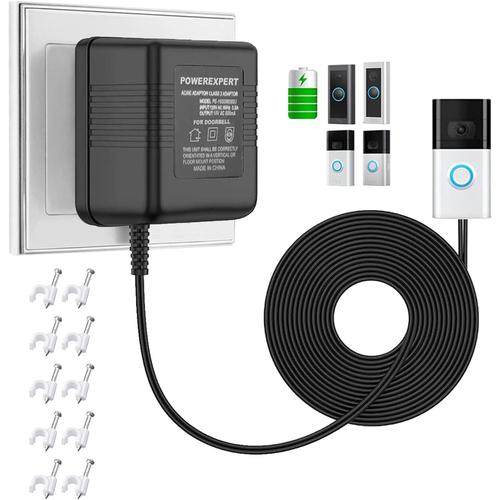 Transformateur d'alimentation pour Sonnette, 24V 500mA Adaptateur Secteur pour Sonnette, Vidéo Doorbell Transformer, Accessoire Smart Home Compatible avec la Sonnette Vidéo Ring (8M)