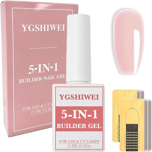 Rose Nude Clair 5 En 1 Builder Gel, Gel Construction Ongle Uv, Gummy Base Pose Americaine, Colle Faux Ongles,100 Pcs Chablon Papier Pour Nail Extensions,Renforcement,Répare Nail Manucure 15ml 