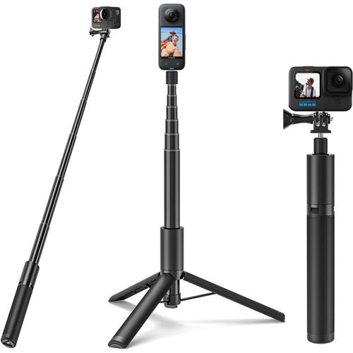 Perche à Selfie Trépied pour GoPro Insta360, 120cm Extensible Poignée Vlog Portable Trépied Monopode Accessoires pour GoPro Hero 12 11 10 9 8 7 6 5 Black Insta360 One X3 X4 Caméra d'action