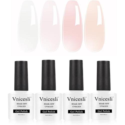 4 Couleurs Vernis Semi Permanent Blanc Laiteux Transparent Rose Nude Vernis à Ongles Soak Off UV LED Naturelle Transparent Gelée de Cristal Vernis Gel UV Semi Permanent French Manucure