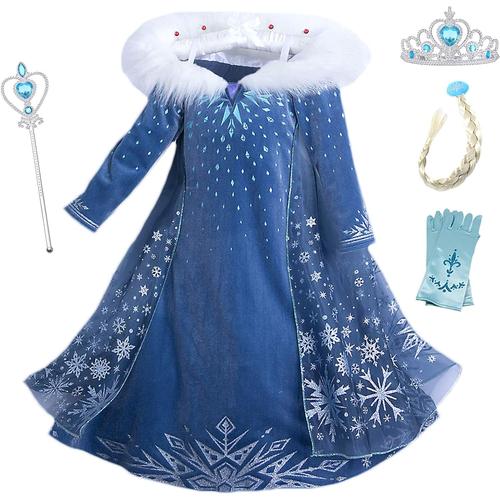 Filles Cosplay Robe De Princesse Elsa Manches Longues Reine Des Neiges Robe Longue Costume De Robe Bleu Chaude Doux Déguisements Partie Cérémonie Halloween Noël