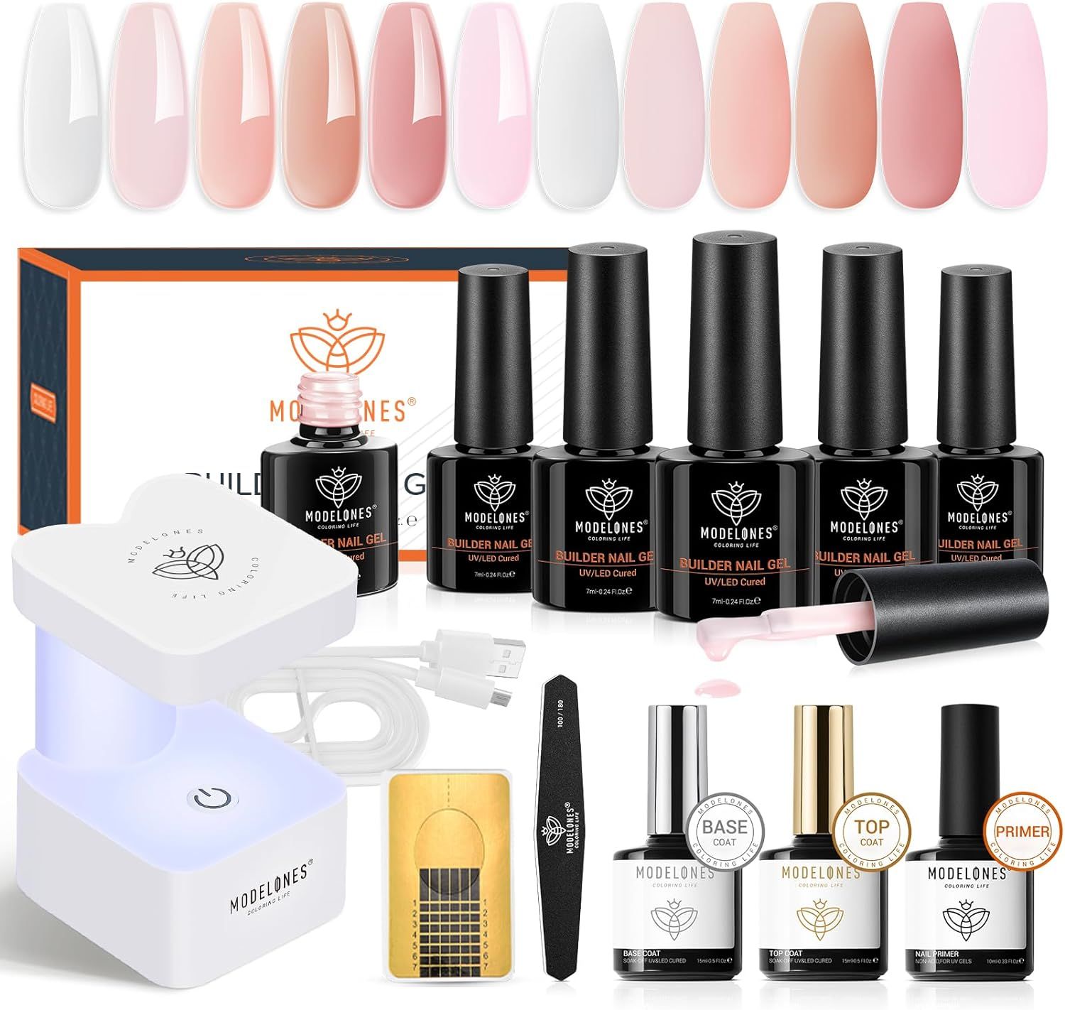 Gel Construction Ongle Uv 8 In One Gummy Base Pose Americaine Ongle Kit Complet Avec Led Lampe, Top Et Base Coat Primer, Extension Et Modelage - Pour Faux Ongles Nail Art(Rose) 