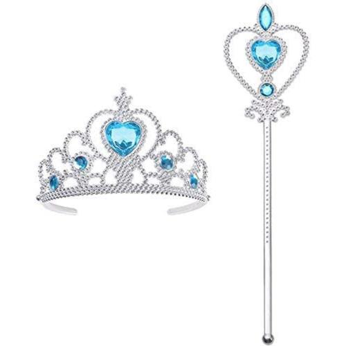 Elsa 2 Pièces Cadeau Set,Princesse Inclus Couronne avec Baguette Magique - Dress Up Accessoires de Filles pour Carnaval