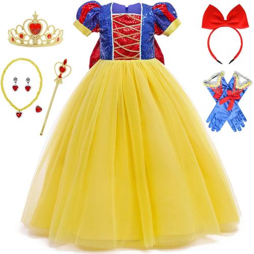 Blanche Neige Déguisement Et Accessoires Fille Snow White Robe De Princesse Costume Cosplay Noël Carnaval Halloween Fête Anniversaire N?ud Papillon Scintillant Robes De Soirée Rouge 3-9 Ans