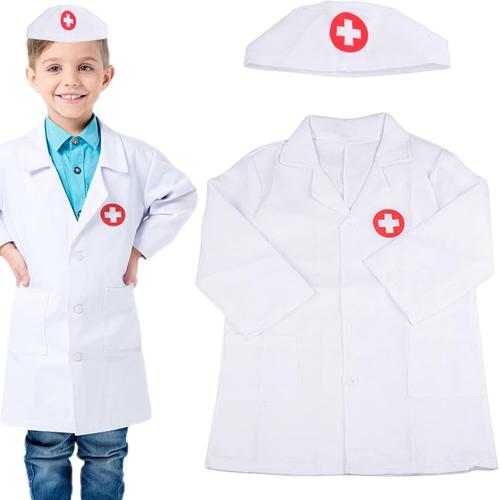 4 Pièces Deguisement Docteur Enfant Costume Jeux Enfant Docteur Set Docteur Enfant, Lab Coat Infirmière Tablier Chapeau Docteur Accessoires Filles Garçons Enfants Jouet Cadeaux