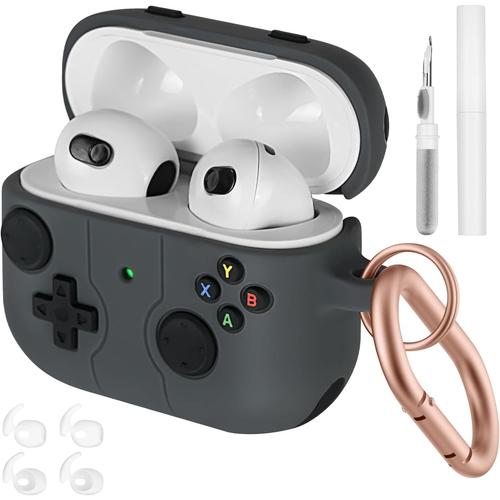 Coque en Silicone Compatible avec Airpods 3, Housse de Protection avec Kit de Nettoyage, Étui de Protection Ultra-Thin Souple pour Air-pods 3, LED Avant Visible, Gris