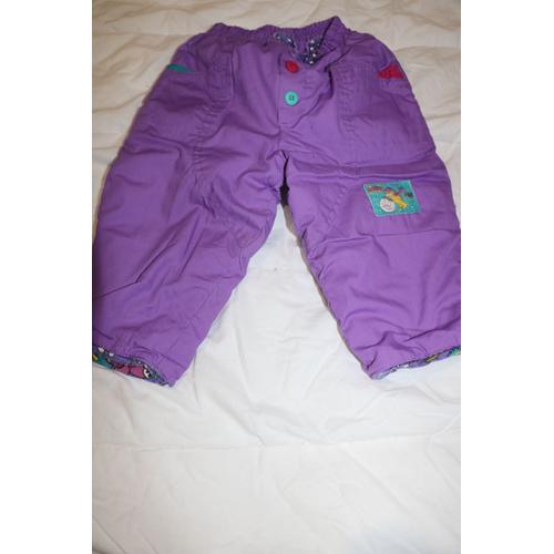 Pantalon Fourrés Hiver Ski Marque Unisono Bébé Mixe En Taille 12mois (74)De Couleur Violet Et L'intérieur Tissu Imprimé