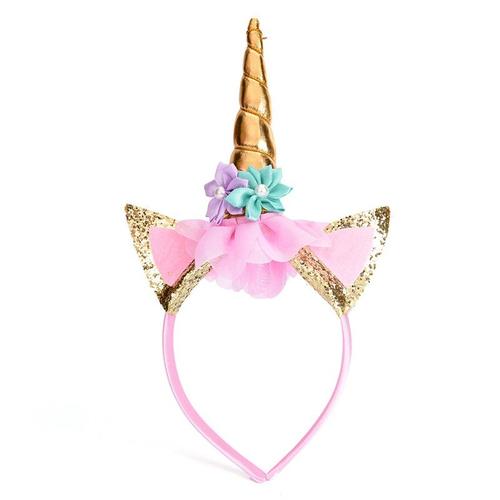 Corne De Nicorn Doré/Argent 10.5cm Cheveux De Noël Cerceau De Fleurs En Mousseline Paillettes Oreilles D'enfants Bricolage Chapeaux De Fête Bandeau De Bébé Décoratif