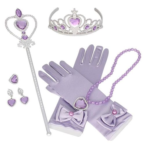 Déguisement Princesse Elsa Anna Ensemble Cadeau Pour Sofia Collier Sceptre Boucles D'oreilles Gants Et Accessoires Pour Déguisement De Princesse 6 Pièces/Ensemble