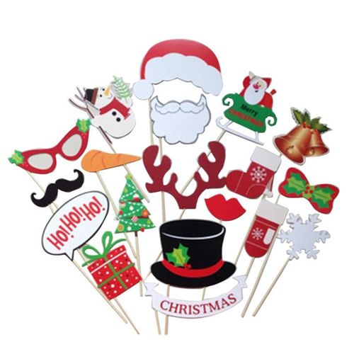 Stand Photo De Noël Lunettes Moustache Ensemble De 19 Pièces Lunettes Chapeau Faveurs De Noël Kit D'accessoires De Déguisement