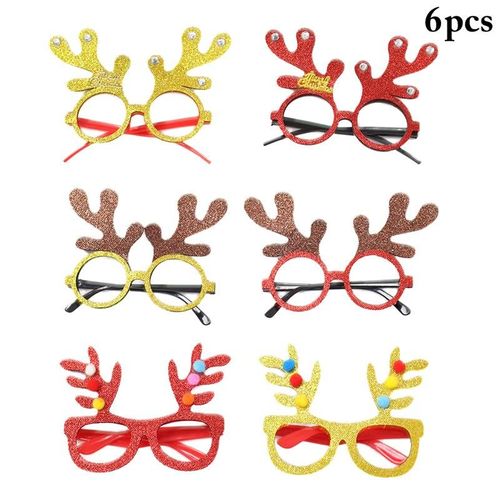 Lunettes De Noël Créatives 6 Paires Cadre De Lunettes De Noël Mignon Antler Lunettes Drôles Accessoires Pour Vêtements