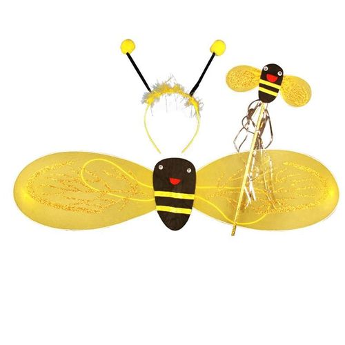 Ensemble De Déguisement Pour Enfants 3 Pièces Abeille D'abeille Ailes De Déguisement Avec Cerceau De Cheveux Et Baguette Magique Cosplay Pour Fête D'anniversaire Accessoires De Photographie Pour Festival