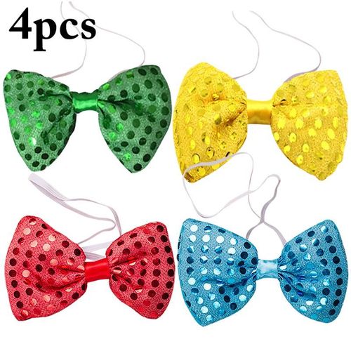 Cravate De Noël Élastique À Paillettes 4 Pièces Clignotant N¿Ud Papillon Pour Vacances 6 Couleurs Tendance Cadeaux De Fête