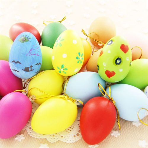 Funpa-Ensemble De 20 Pièces/Ensemble D'¿Ufs De Pâques Colorés Décor Artificiel De Pâques En Bricolage Oeufs Suspendus Jouets D'¿Ufs De Pâques Avec Écharpe Suspendue Pour Enfants