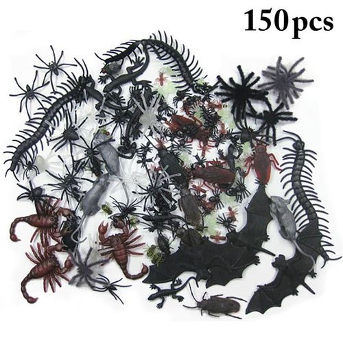 Gadgets D'halloween En Plastique Chauve-Souris Araignée Cafard 150 Pièces Accessoires De Décoration De Blague Jouet Blague En Caoutchouc Jouets Cadeaux De Fête