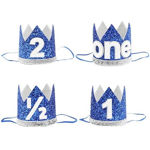 Couronne Pour Anniversaire De Garçon Bleu Argent Chapeaux De Fête D'anniversaire Pour Enfants Un An Bandeau De Princesse Décoration Pour Réception-Cadeau Pour Bébé 1er Anniversaire Fourniture Pour Fête Prénatale