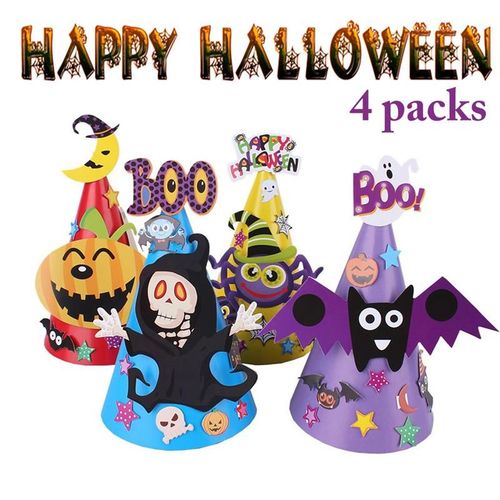 Chapeau D'halloween Pour Enfants 2019 4 Pièces Chapeau De Fête Bricolage Chapeau De Halloween Chapeau De Fête Décorations De Fête D'halloween Pour Enfants