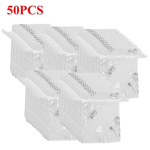 50 Pièces Argent Papillon Organza Sac Bijoux Anneau Emballage Cadeau Cosmétiques Faisceau Poche Fête Banquet Fournitures 13x18cm