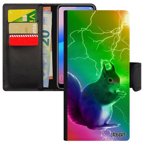 Coque Ecureuil Xiaomi Redmi Note 7 Rabat Portefeuille Silicone Eclair Multicolore Vert Foret Animal Portable Arc En Ciel Design Etui