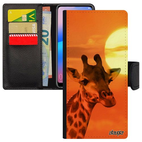Coque Xiaomi Redmi Note 7 En Cuir Porte Cartes Girafe Smartphone Orange Etui Ciel Portable Unique Animaux Couché De Soleil Animal