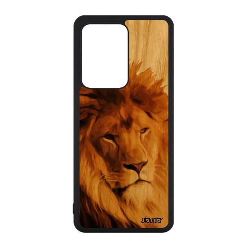Coque Bois Silicone Samsung Galaxy S20 Ultra Lion Housse Animaux Peinture Beige Fauve Sm-G988b Original Felin Animal Lionne Mobile