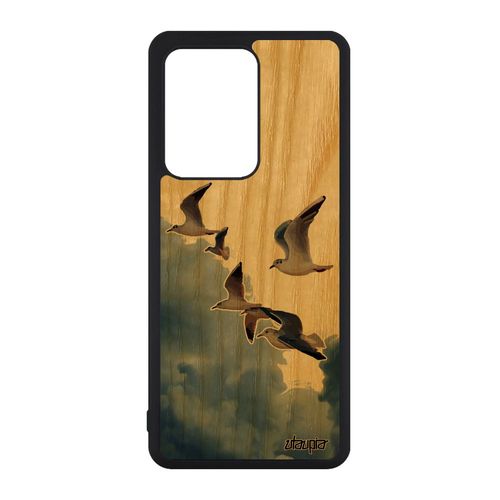 Coque Samsung Galaxy S20 Ultra Bois Silicone Oiseaux Mouettes Animaux Animal Housse Antichoc Mer Marin Beige Nuage De Made In France