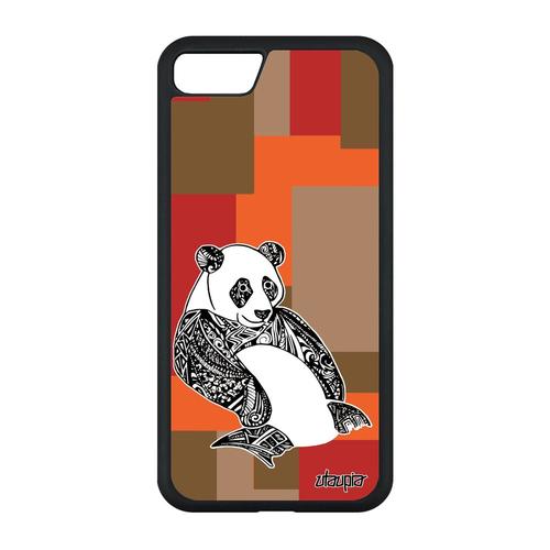 Coque Iphone Se 2020 Silicone Panda Cube Carré Chine Ethnique Azteque Tribal Motif Animaux Marron Fantaisie 64 Go Antichoc De