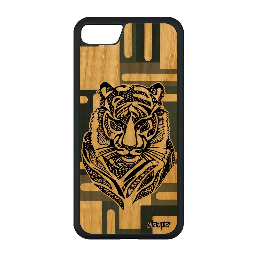 Coque En Bois Silicone Iphone Se 2020 Tigre Rigide Tribal Fauve Geometrique Etui Case Azteque Bengal Gris Souple Cover Animal