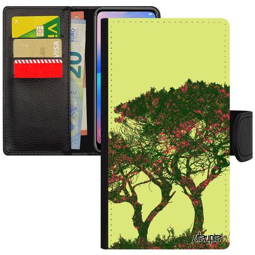 Coque Pour Iphone Se 2020 Rabat Arbres Vert Design Ecolo Etui Fleurs Nature Zen Peinture Paysage Telephone Feuilles Mobile De