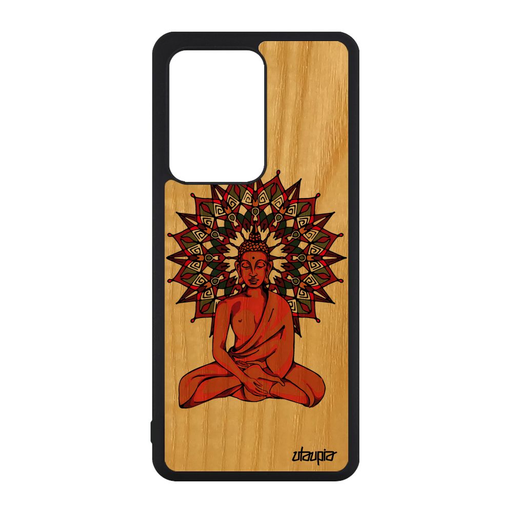 Coque Bois S20 Ultra Silicone Bouddha Marron Fantaisie Original Hindou Tibet Mandala Image Pochoir Sagesse Rosace De Samsung Galaxy