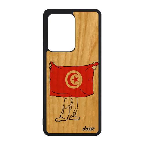 Coque Bois S20 Ultra Silicone Drapeau Tunisie Tunisien Can De Protection Unique Coupe D'afrique Foot Coupe Du Monde Samsung Galaxy