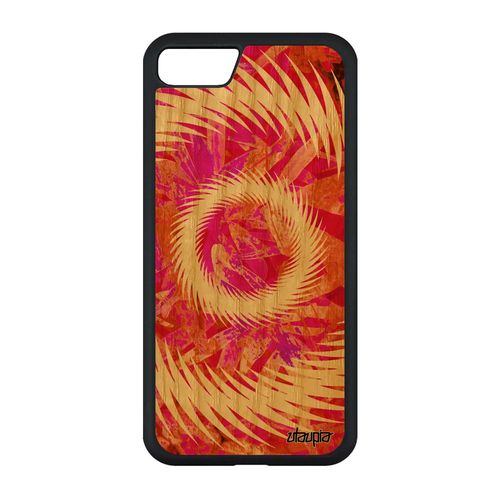 Coque Pour Iphone Se 2020 En Bois Et Silicone Mandala Etui Motif Smartphone Orange Effet Fond Design Cercle Jolie Portable