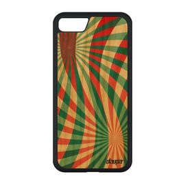 Coque Silicone Pour Iphone Se 2020 En Bois Illusion D'optique Soleil Texture Geometrie Rigide Cover Portable Rouge Motif