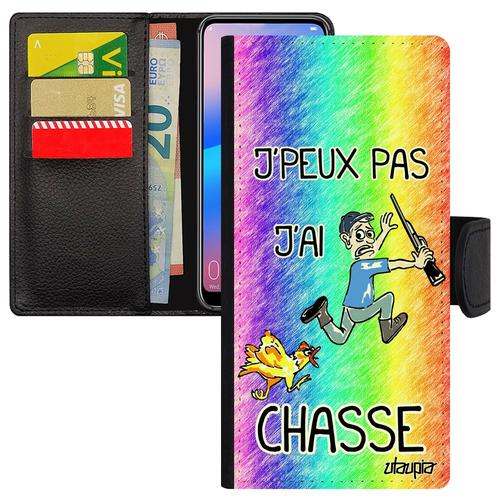 Coque Pour Huawei P40 Lite Cuir Rabat Portefeuille J'peux Pas J'ai Chasse Pochette Comique Vert Antichoc Humour Homme Drole Bd Etui