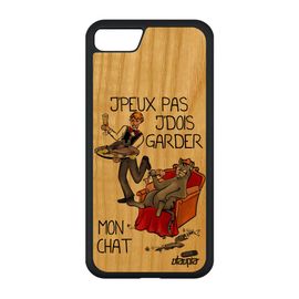 Coque Iphone Se 2020 En Bois Naturel Silicone J'peux Pas J'dois Garder Mon Chat Comique Cover Rouge Je Cartoon Jpeux Telephone