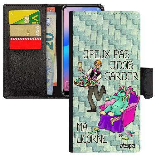 Coque J'peux Pas J'dois Garder Ma Licorne Redmi Note 7 À Rabat Bd Design Poney Bleu Telephone Etui Leather Texte Noir Cartoon Xiaomi