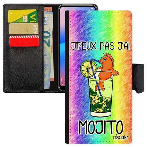 Coque Xiaomi Redmi Note 8 Portefeuille J'peux Pas J'ai Mojito Vert Etui Bourré Portable Bd Humoristique Bumper Telephone Comique En